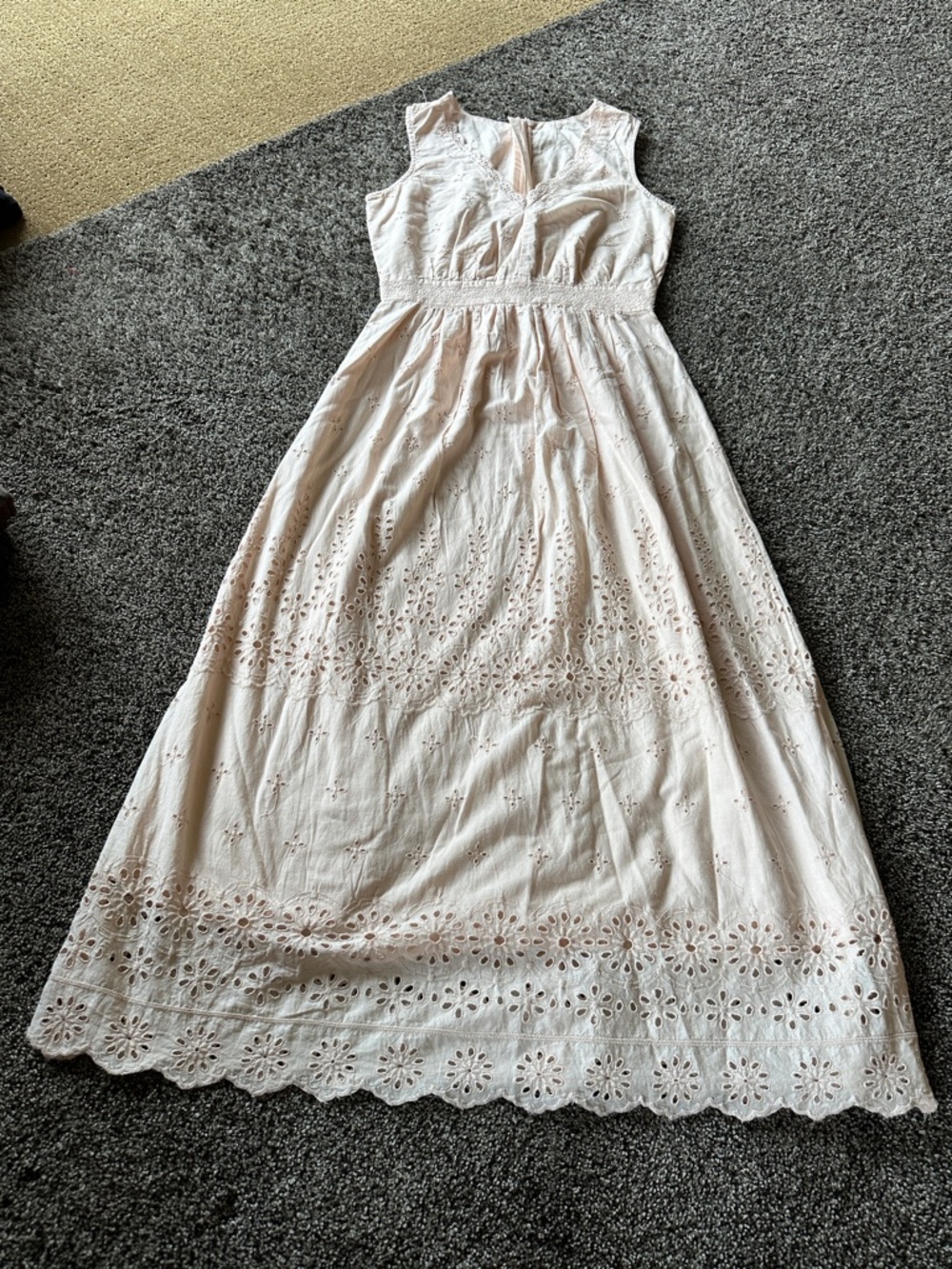 XS Woman’s Spanish Cotton Sleeveless Soft Pink Eyelet Maxi SpringDress Feminine